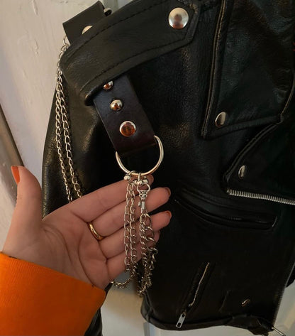 LEATHER JACKET CHAIN EPAULET